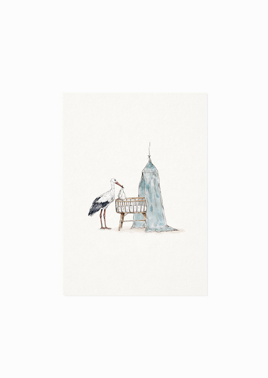 Kaart | Wiegje met ooievaar (blauw)